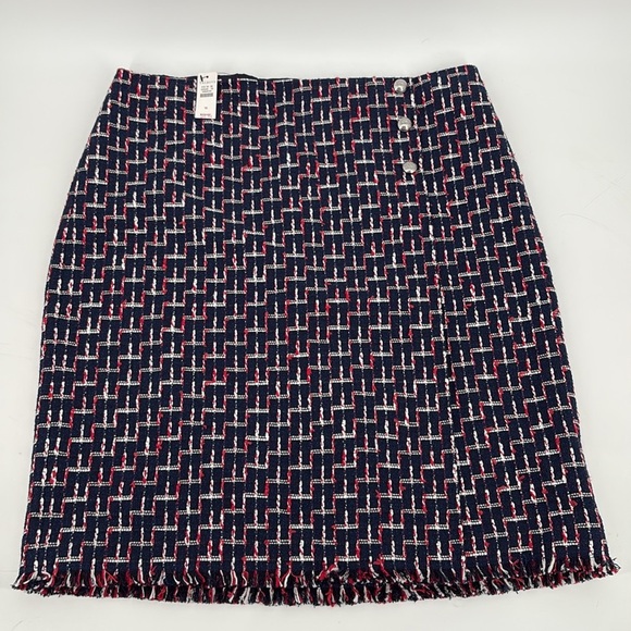 Talbots Womens Boucle Wrap Skirt Knee Length Navy Red White Size 16 New - Picture 4 of 14